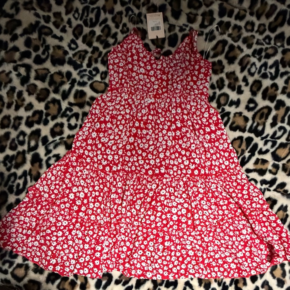 Pink Martini red and white daisy ruffled dress NWT